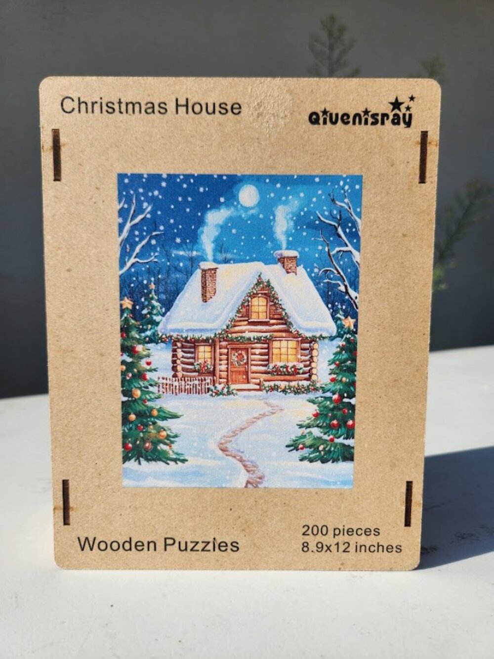 Jigsaw Puzzle 200 Pieces Wooden Puzzle Christmas House Winter 8.9" x 12" Wood Pu